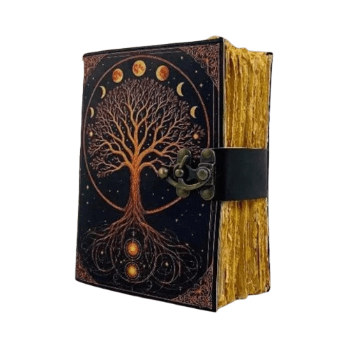 Handmade Leather Journal with Tree of Life Design, 5x7 Inch Notebook, 200 Vintage Handmade Paper Pages, Lock Closure, Antique Diary for Writing & Sketching