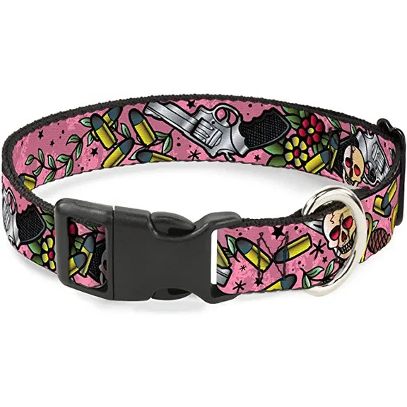 Buckle-Down PC-W30241-WL Born To Raise Hell Close-Up Pink Plastic Clip Collar, Wide Large/18-32"