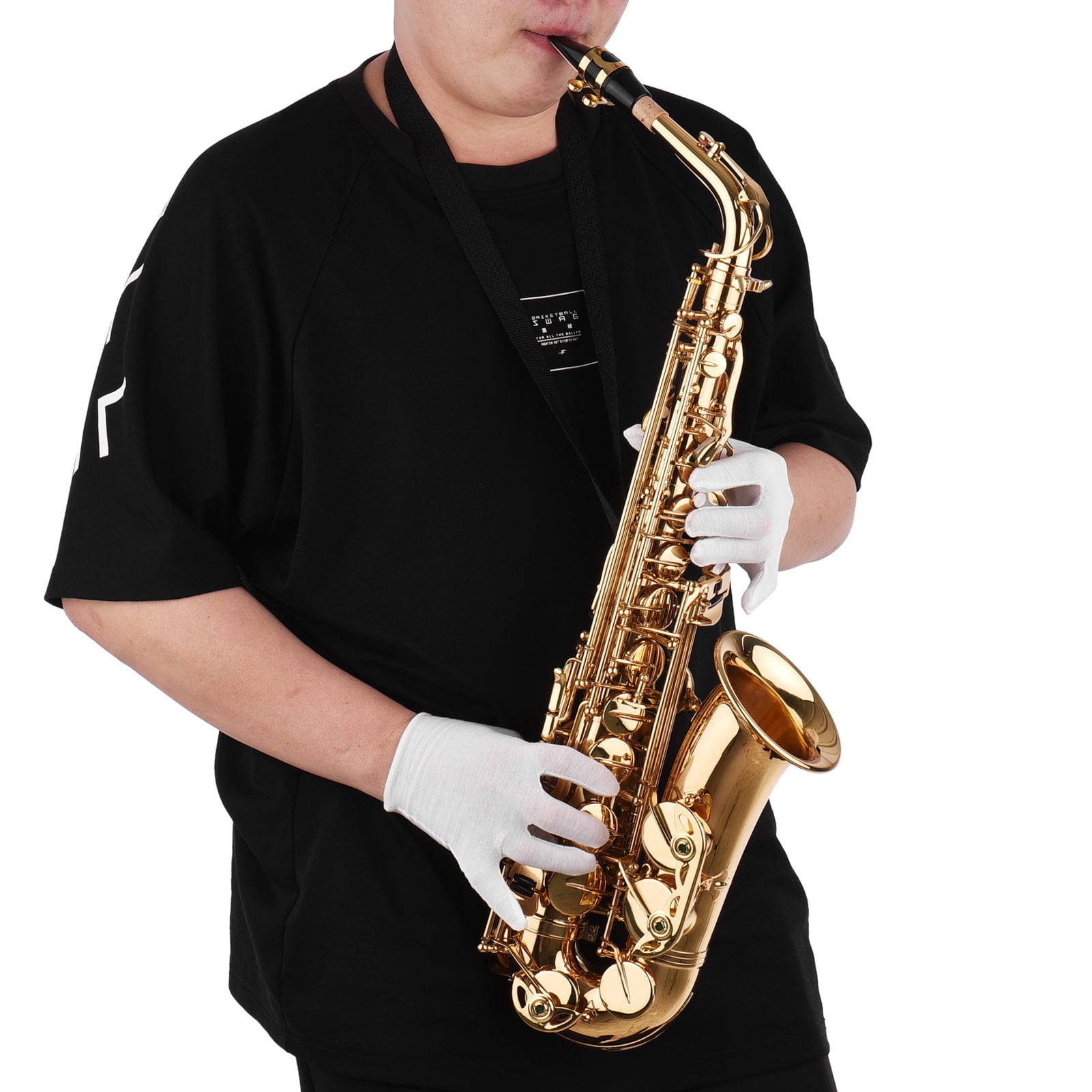 Walmeck Saxophone Sax Eb Be Alto E Flat Brass Carved Pattern on Surface Mouthpiece Exquisite with Gloves Cleaning Cloth Brush Straps