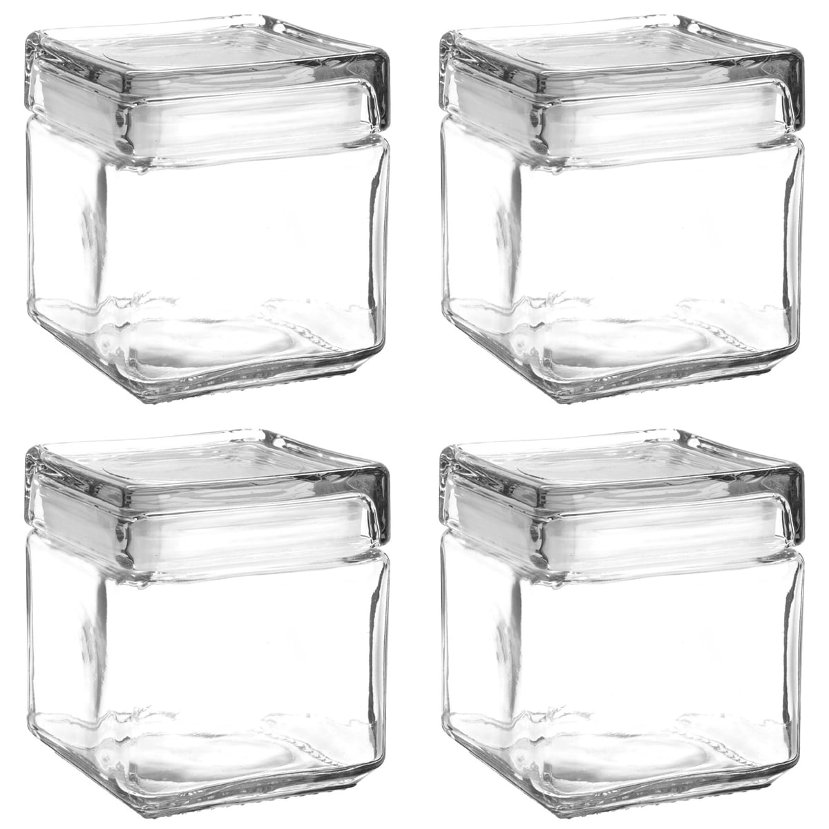 Set Of 4 Anchor Hocking Stackable Glass Storage Jars Containers Airtight Seal