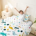 thumbnail image 3 of Metsweet Cute Dino Twin Duvet Cover, Tropical Leaves Twin Bedding, Teal Yellow,2pcs,1 Duvet Cover and 1 Pillowcase, 3 of 6