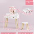 thumbnail image 3 of Qaba Kids Vanity, Girls Vanity Set with Mirror, Stool, 3-Colour LED Lights, 3 of 10