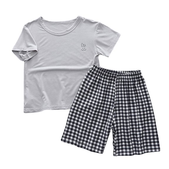 Nilvkv Loungewear Set, Girls Short Sets, Short Sleeve Round Neck Top And Pants Set Thin Air Conditioned Loungewear Summer Gray 12-14 Years