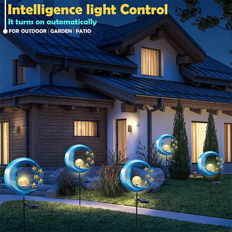 CLIUNT Moon Solar Lights Outdoor Garden Ornaments, Waterproof Metal
