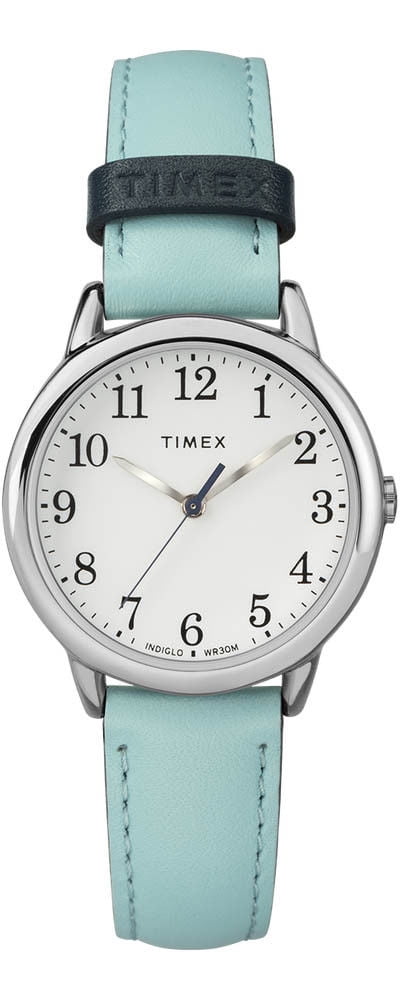 Timex TW2R62900 Women's Indiglo Easy Reader White Dial Blue Leather Band  Watch 