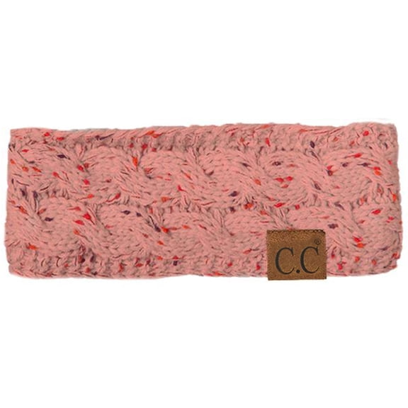 Women's Winter Soft Stretch Head and Ear Warmer Fashionable Cable Knit Crocheted Head Band For Men and Women One Size Perfect Gift! Confetti Pink