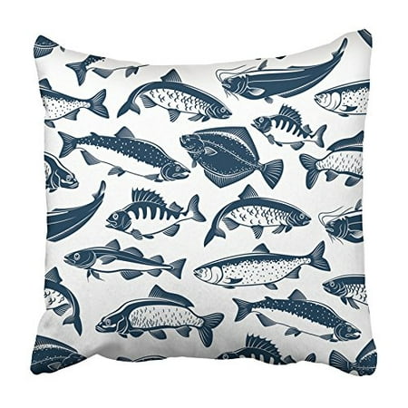 ARHOME Fish of Fishing Catch Tuna Pike and Marlin Perch Bream Salmon and Flounder Pillowcase Cushion Cover 18x18