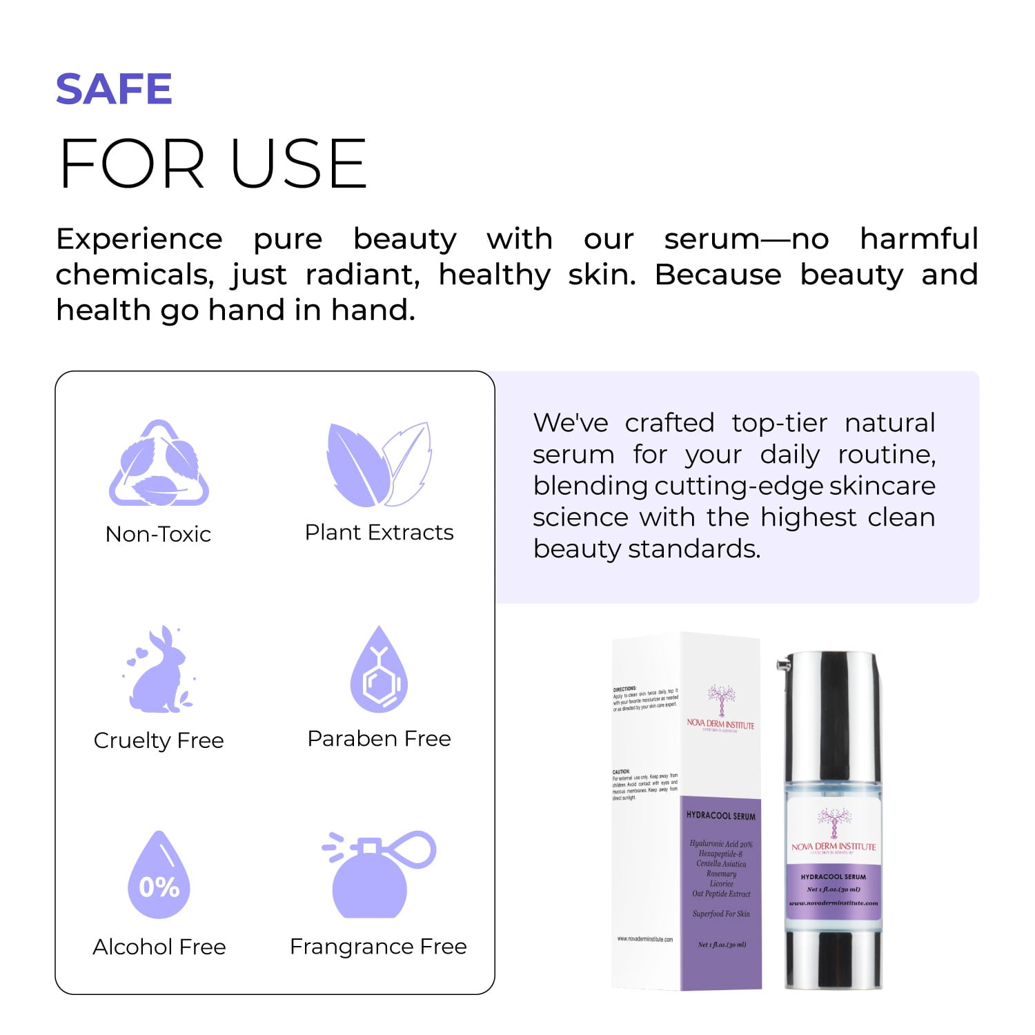 Nova Derm Institute Hydrating Hyaluronic Acid Serum with 20% HA for Dry & Sensitive skin Types, Copper Peptides for Anti Aging, Non Comedogenic 1 fl oz