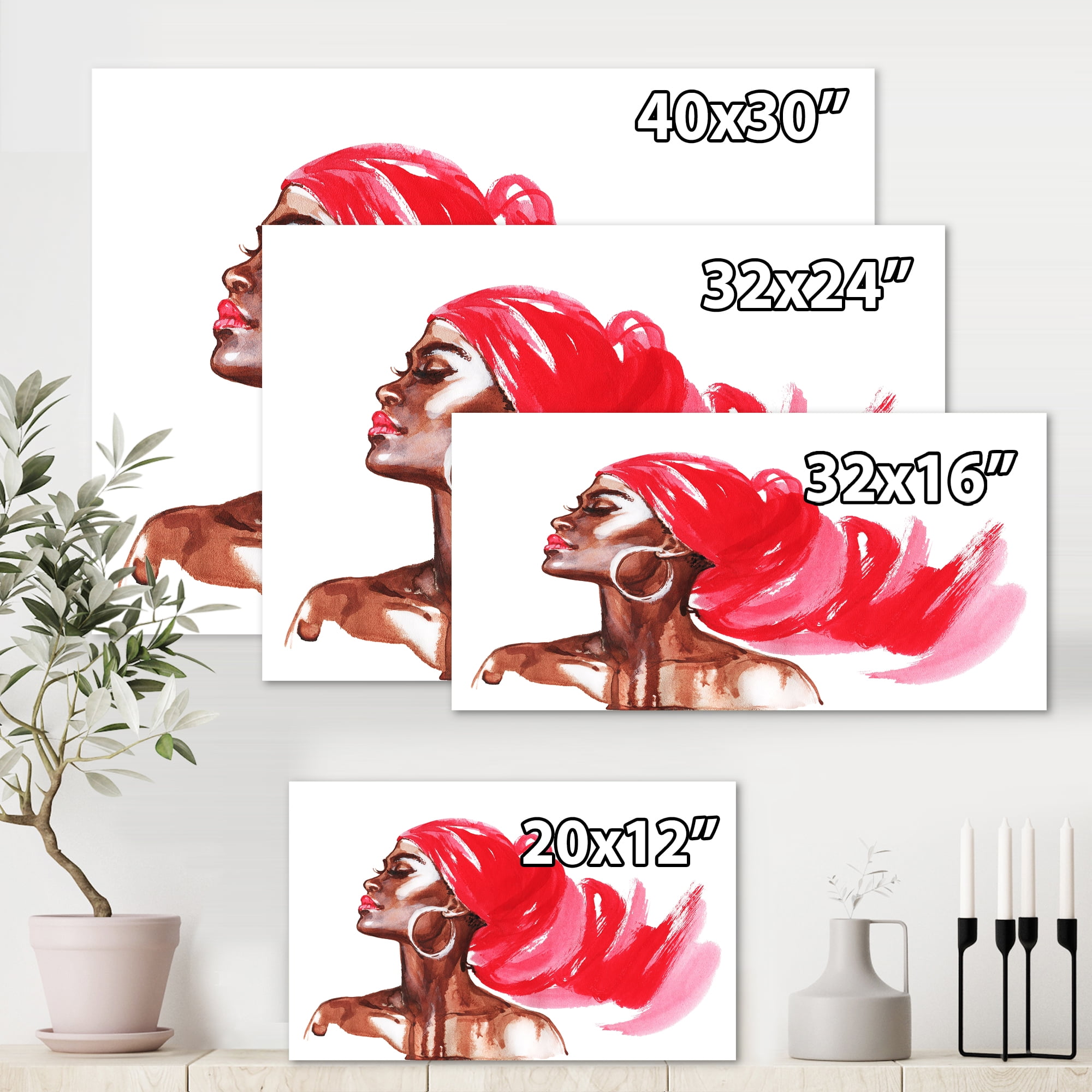 Designart ' Portrait of Afro American Woman IX ' Modern Canvas Wall Art Print