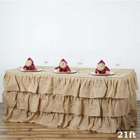 - BalsaCircle 3 Tiers Natural Ruffled Burlap Banquet Table Skirt - Wedding Party Trade Show Booth Events Linens Decorations