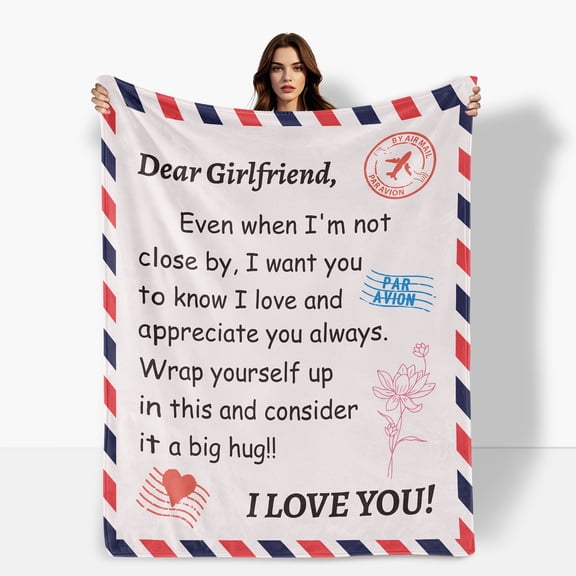 Love For Girlfriend Flowers Envelope Theme Fleece Blanket Sofa Bed Travel Camping Polyester Throw Shipped From USA Soft Warm Comfortable Flannel Blanket Ideal For Family Friends Gift