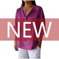 thumbnail image 2 of Jalioing Women's Casual V Neck Shirt 3/4 Length Sleeve Button Shirts Plus Size Loose Summer Cotton Linen Blouses, 2 of 7