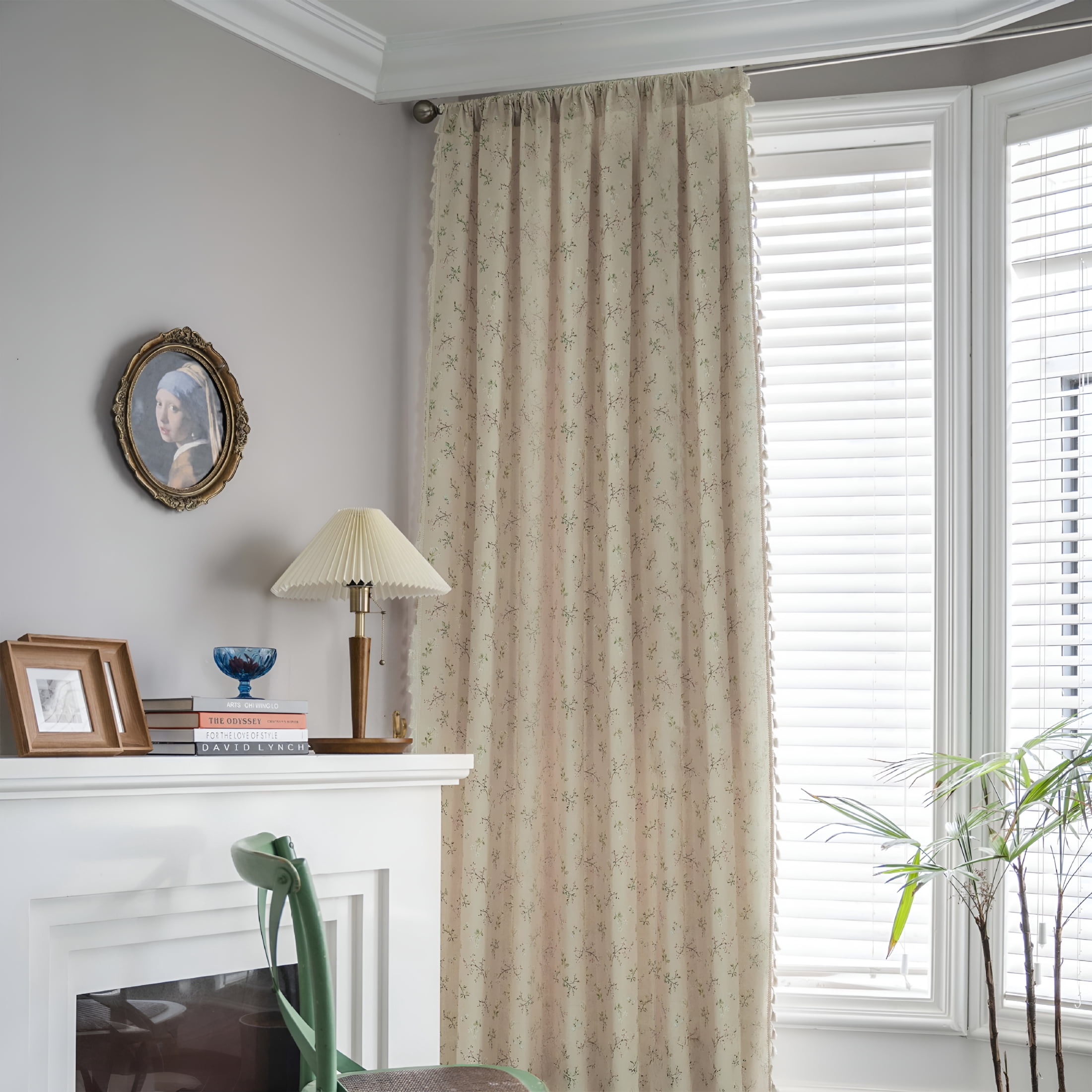 AUQ Farmhouse Boho Floral Linen Semi-Blackout Curtains - 84 Inches,Beige,For Bedroom,Living Room,And Home Decor Curtains for Living Room