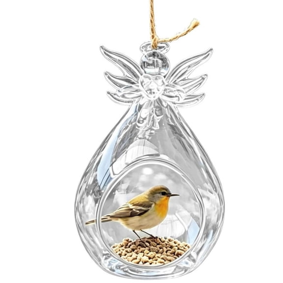 Angel Shaped Glass Bird Feeder, Hanging Hummingbird & Small Bird Feeding Station, Easy Refill & Clean, Outdoor Yard Patio Balcony Garden Decor, Durable Decorative Birdhouse (2PCS)