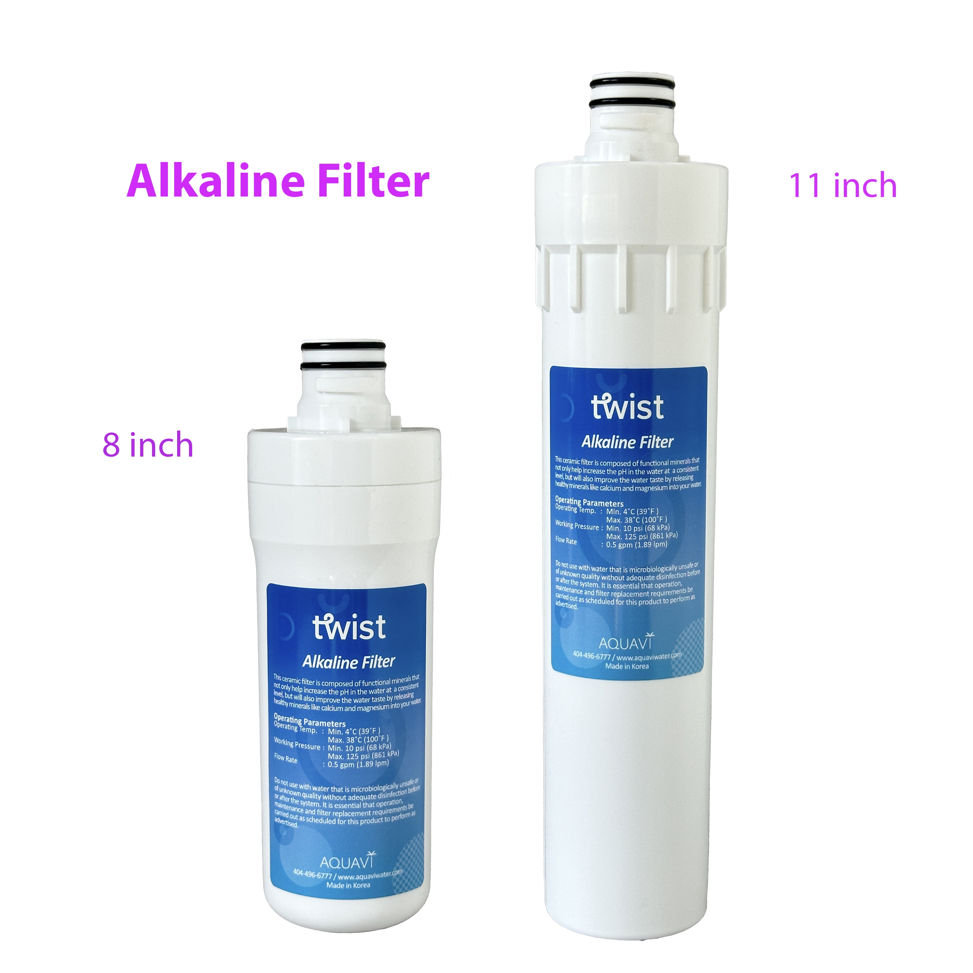 AQUAVI Twist Alkaline Water Filter for Reverse Osmosis RO System Quick Connect Replacement or Add-on, pH Balance and Restore Minerals(8 inch)