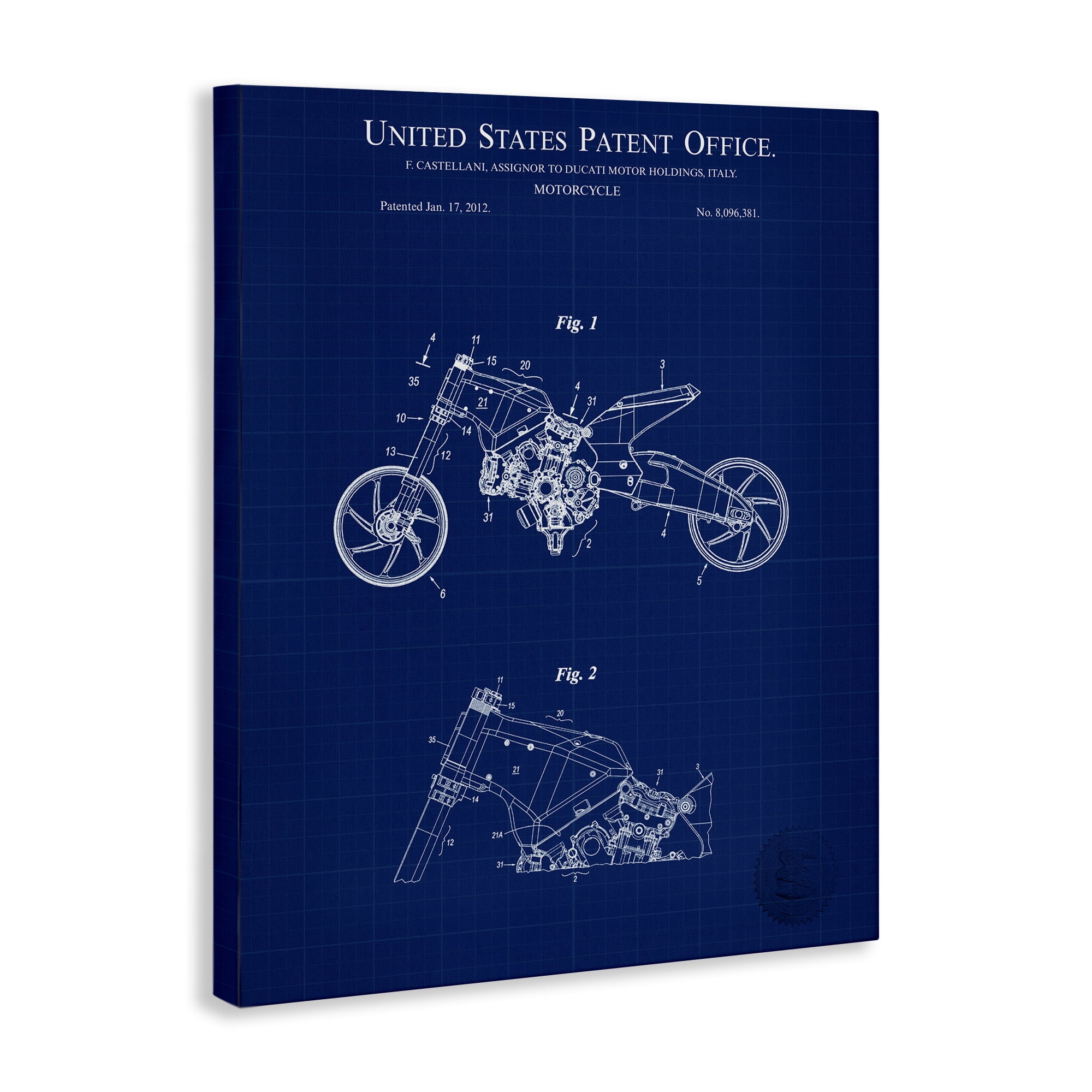Stupell Industries Motorcycle Patent Blueprint Transportation Painting Gallery Wrapped Canvas Art Print Wall Art, 16 x 20