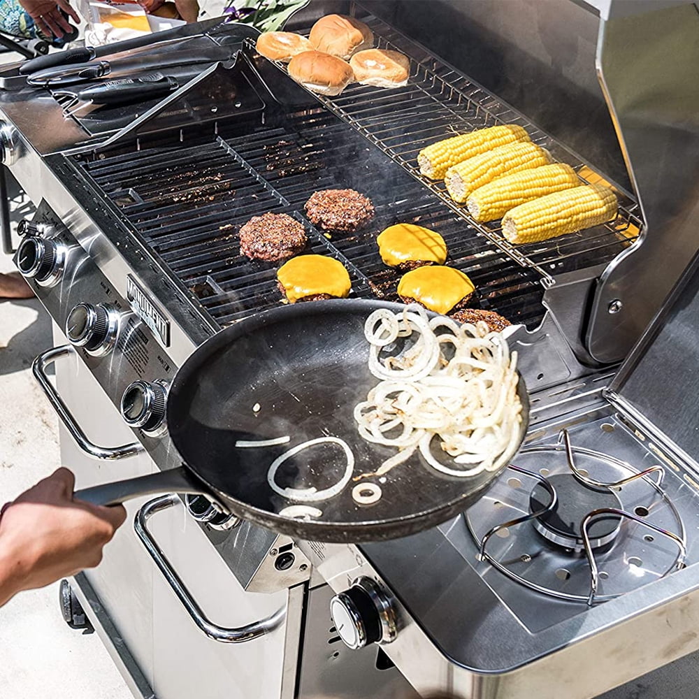 Monument Grills 4-Burner Propane Gas Grill in Stainless with LED Controls, Grill Cover, Side and Side Sear Burners