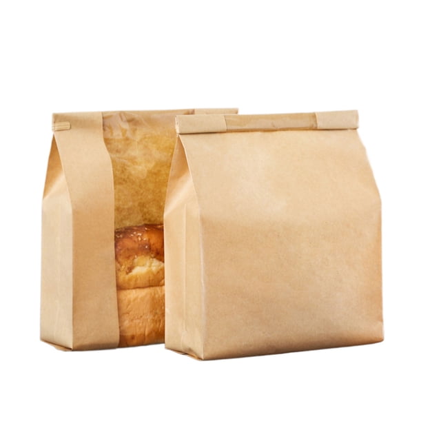 Bolsa autosellante Bewildely con ventana transparente 50 piezas para pan papel kraft talla mediana