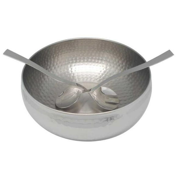 Stainless steel Hammered Salad Bowl with 2 Server, 3 Piece