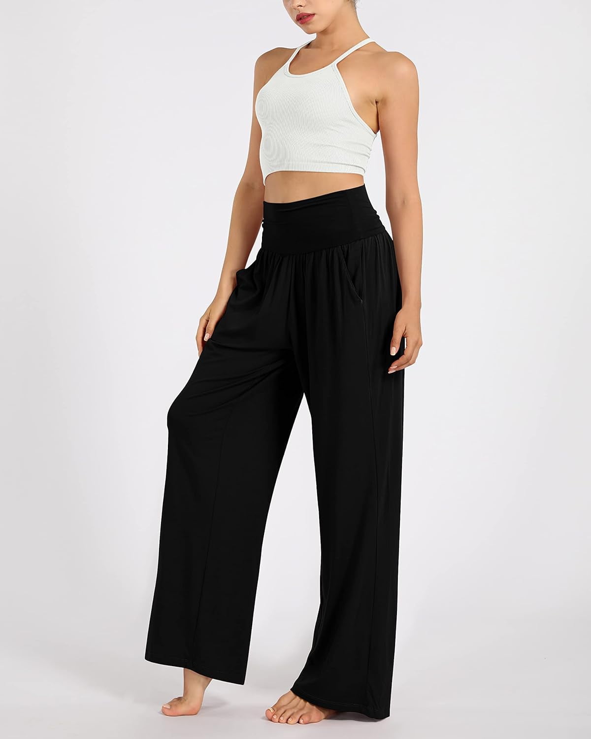 Women's Wide Leg Palazzo Lounge Pants with Pockets Light Weight Loose Comfy Casual Pajama Pants