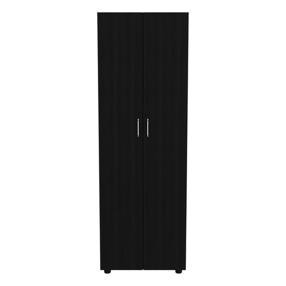 FM Furniture Glasglow Modern Wood Armoire with One Cabinet & 2 Shelves in Black