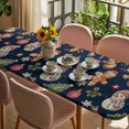 thumbnail image 3 of Navy Blue Christmas Table Cloths for 8 Foot Rectangle Tables, Xmas Tree Balls Snowman Gingerbread Patio Waterproof Elastic Fitted Tablecloths, Washable Rectangular Table Cover for Camping, 3 of 8