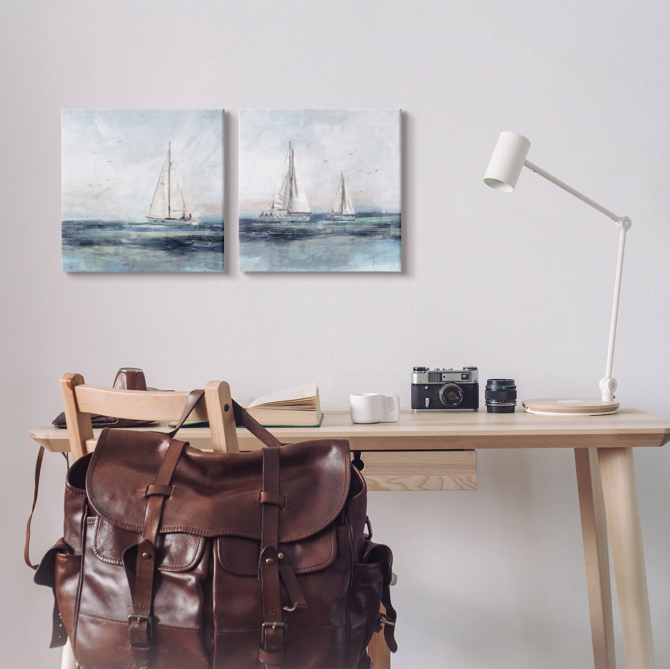 Stupell Industries Blue Sailing Ocean Scene Painting Gallery Wrapped Canvas Print Wall Art, Set of 2, Design by Nina Blue