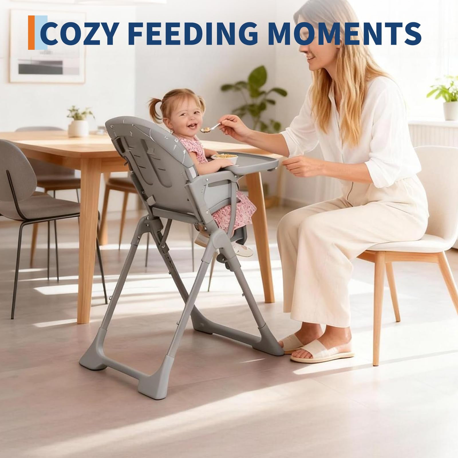 Collapsible Baby High Chair for Feeding – Adjustable Height, Backrest & Footrest, Removable Tray, Compact Fast Folding, Safe for Babies & Toddlers, Easy Clean