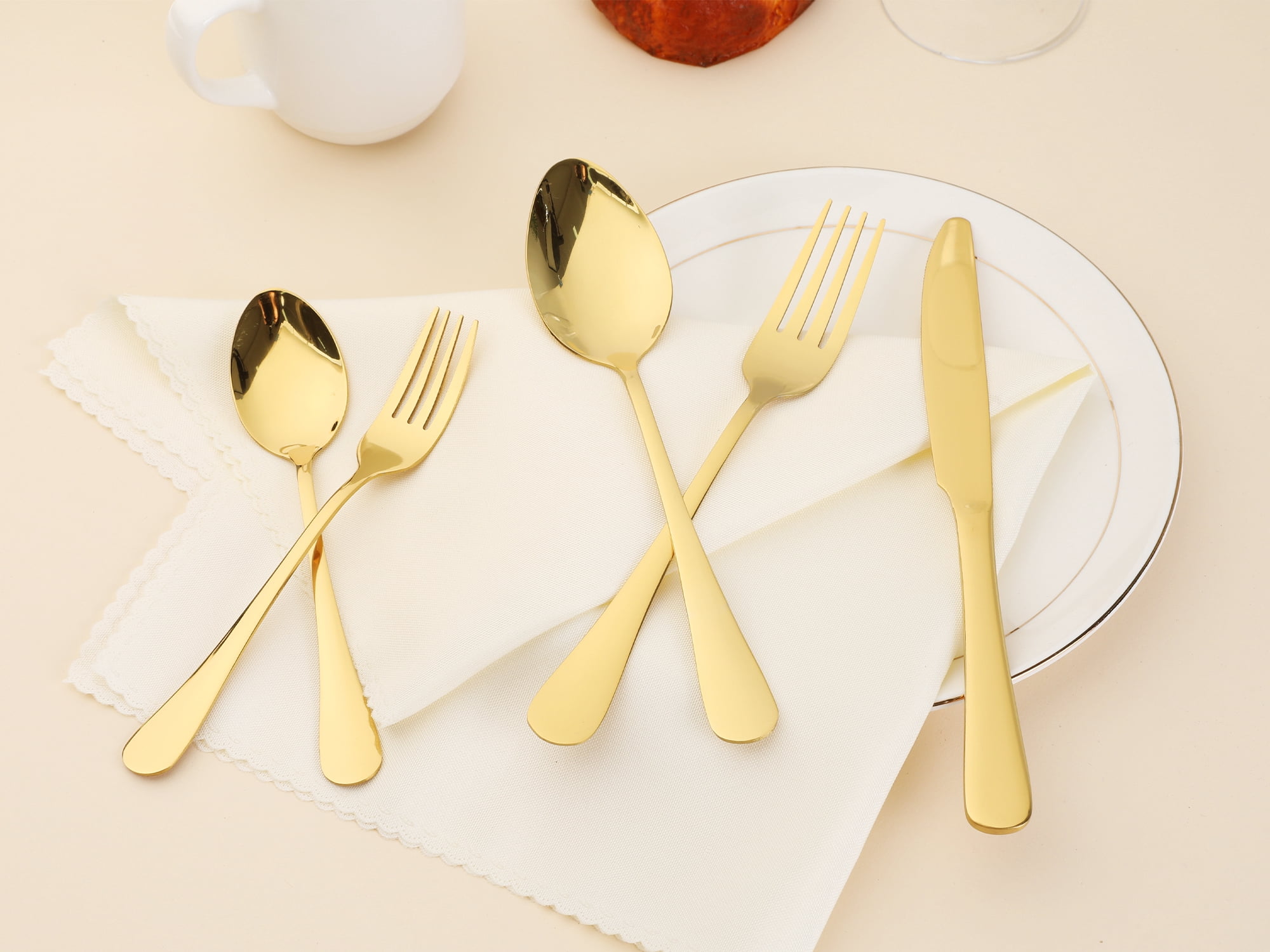 Unique Bargains 20 Pcs Stainless Steel Flatware Set Mirror Polished Cutlery Gold
