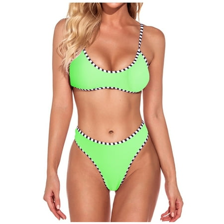 

VKEKIEO Two-Piece Sets Swimsuit Sport Bra Style Padded Green XL