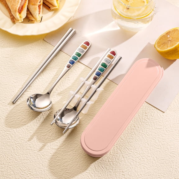 Stainless Steel Portable Cutlery Set with Storage Box – Reusable Camping Utensils for Travel, Office, School, Eco-Friendly Lightweight & Easy to Clean Pink