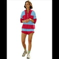 thumbnail image 2 of Women's Striped Two Piece Set Workout Lounge Shorts Outfit Oversized Comfy with Pockets Red & Blue M, 2 of 7