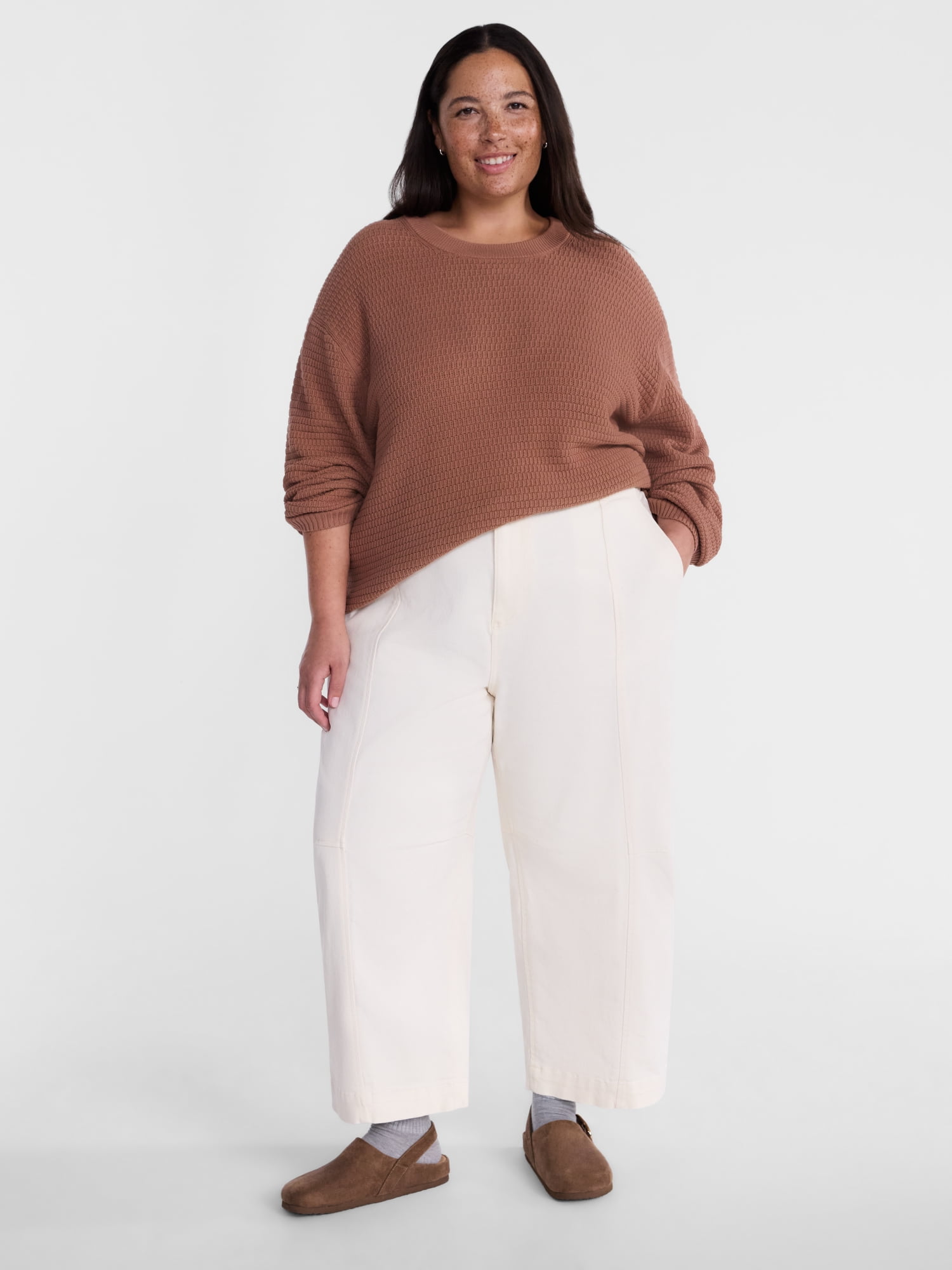 Terra & Sky Women's Plus High Waisted Barrel Pants, Sizes 0X - 5X
