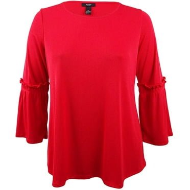 Alfani Womens Plus Bell Sleeves Pull Over Knit Top,Red,Large