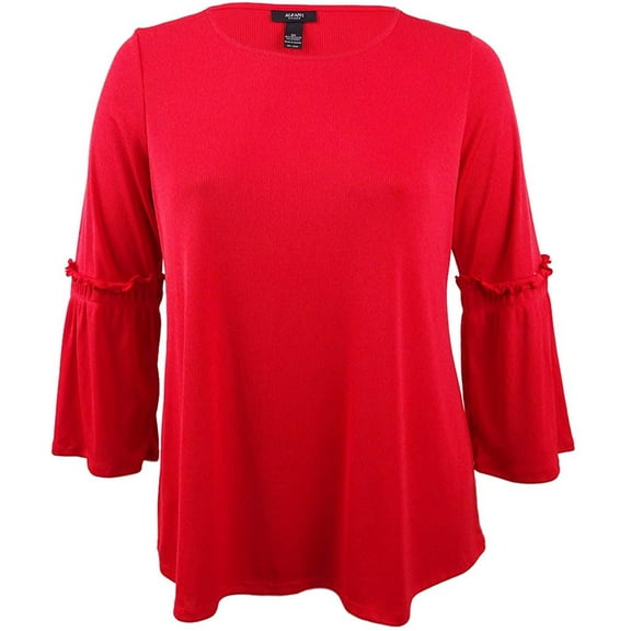 Alfani Womens Plus Bell Sleeves Pull Over Knit Top,Red,Large