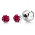 thumbnail image 6 of Gem Stone King Platinum Red Created Ruby Stud Earrings for Women Men (0.50 Cttw, Gemstone July Birthstone, Round 4MM), 6 of 6