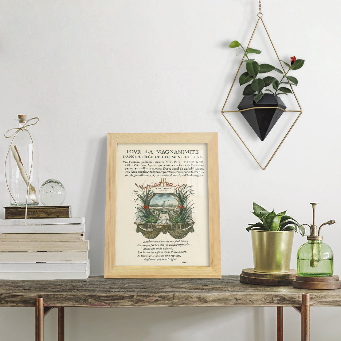 Printed Embellished Bookplate II - Framed Print w/glass - Natural Wood