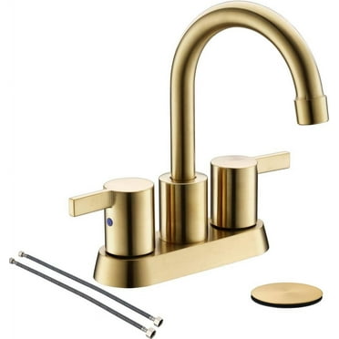 Brushed Gold 4 Inch 2 Handle Centerset Lead-Free Bathroom Faucet Swivel Spout with Pop Up Drain