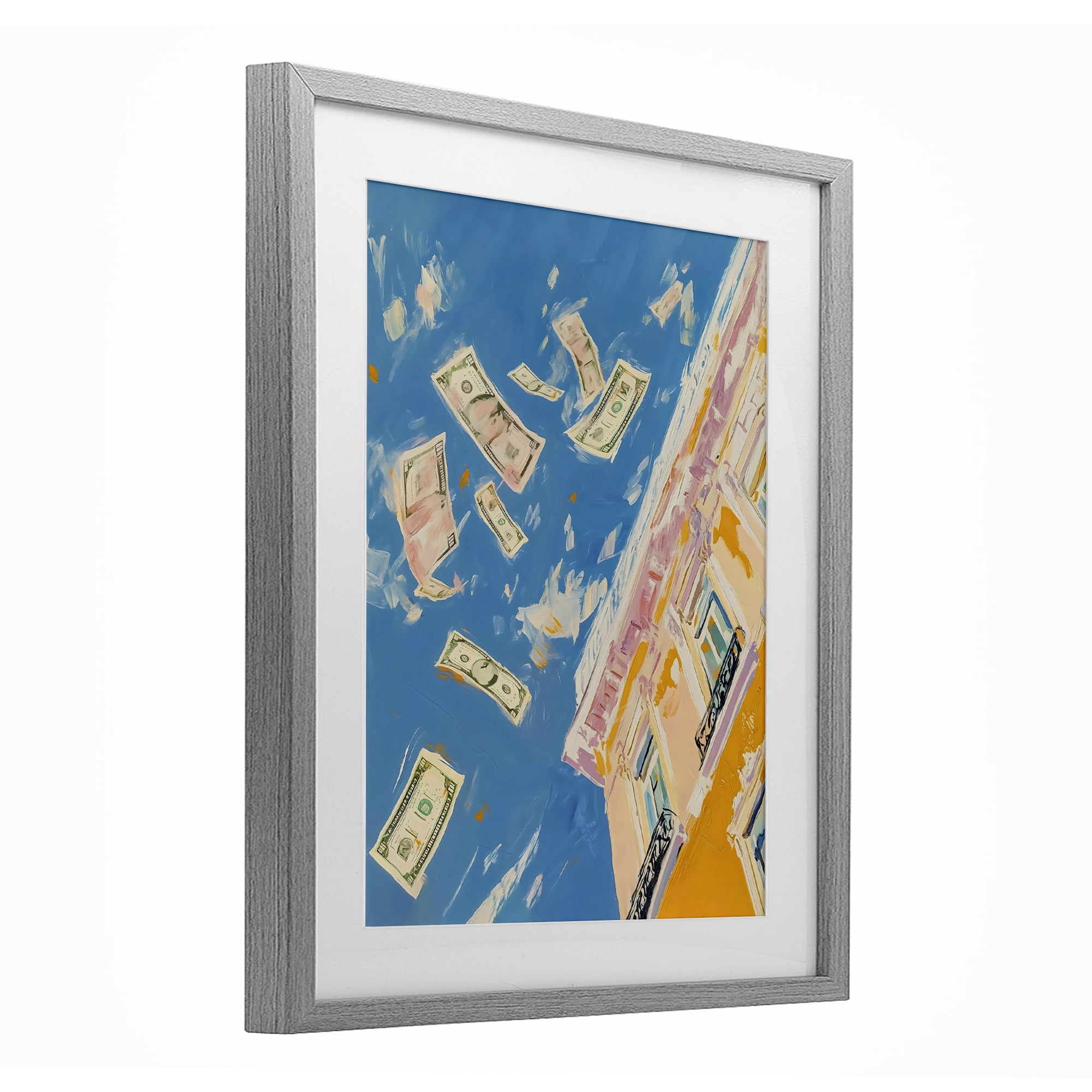 Stupell Industries Money Rain Drifting Past Windows Gray Framed Print Under Glass, design by The Prints Vibe