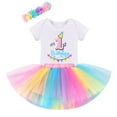 thumbnail image 2 of IBTOM CASTLE Toddler Baby Girls 1st/2nd/3rd Birthday Outfit Bunting Fancy Princess Romper+Rainbow Tutu Skirt+Headband 3PCS Clothes Set 1 Year Rainbow, 2 of 8