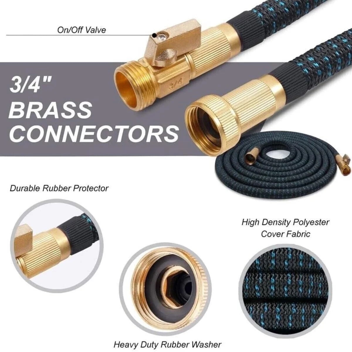 25FT Expandable Water Hose – Flexible Lightweight No-Kink Garden Hose for Outdoor Watering, Car Wash, Lawn & Yard with Leakproof Brass Fittings, Durable Expanding Water Hoses