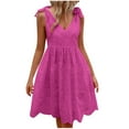 thumbnail image 2 of Dwaogom Women Cute Sleeveless Ruffled Deep V Neck Dresses Cotton Dress for Summer Casual Shift Dress, 2 of 7