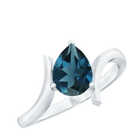 Rosec Jewels Real London Blue Topaz Pear Shaped Engagement Ring for Women - Statement Ring - AAA Quality - with Jewelry Box, 925 Sterling Silver, US 4.00