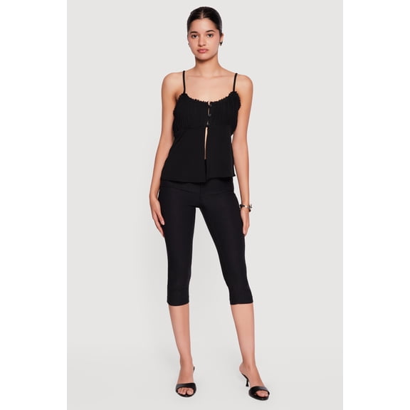Women's Pleated Crochet Trim Split Front Cami