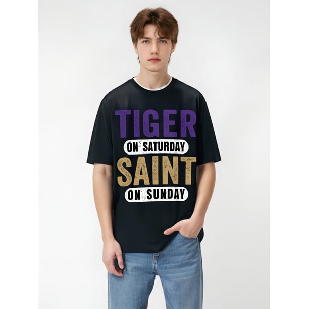 Camiseta divertida del día del juego de Nueva Orleans, Tigre el sábado, Santo el domingo, camisetas de ocio