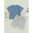 thumbnail image 5 of Musuos Toddler Boys Summer Outfits 6M 12M 18M 24M 3Y Letter Print Short Sleeve Crew Neck T-shirt and Stretch Casual Rolled Shorts Set, 5 of 10