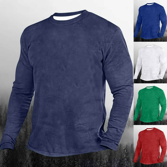 WRKEKC Mens Long Sleeve Tee Shirts, Long Sleeve Tops for Men, Men's Long Sleeve Top Round Neck Solid Color Breathable Comfortable Top