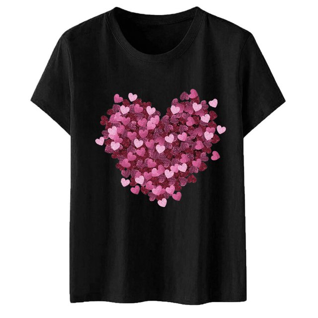 YDLCAFD T-Shirts Graphiques de Pâques pour Femmes, Manches Courtes, Imprimé Cœur
