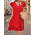 thumbnail image 6 of Summer Dresses for Women V Neck Cap Sleeve Ruffle Hem Smock Short Dress Red XS, 6 of 7