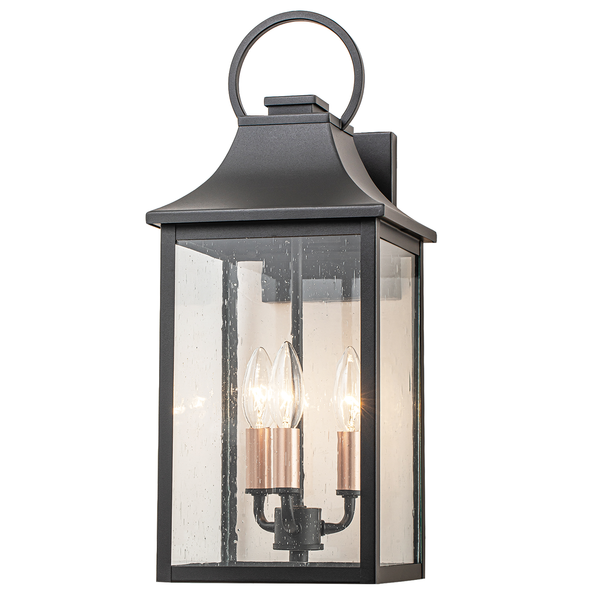 17.75"H Outdoor Wall Sconce with Rose Gold 3-Light Candelabra